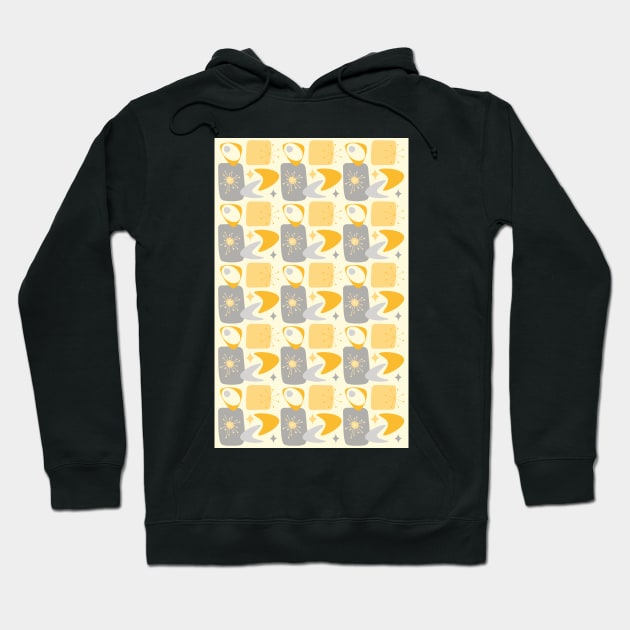 Atomic Age Mid-Century Pattern in Yellow and Grey Hoodie by tramasdesign